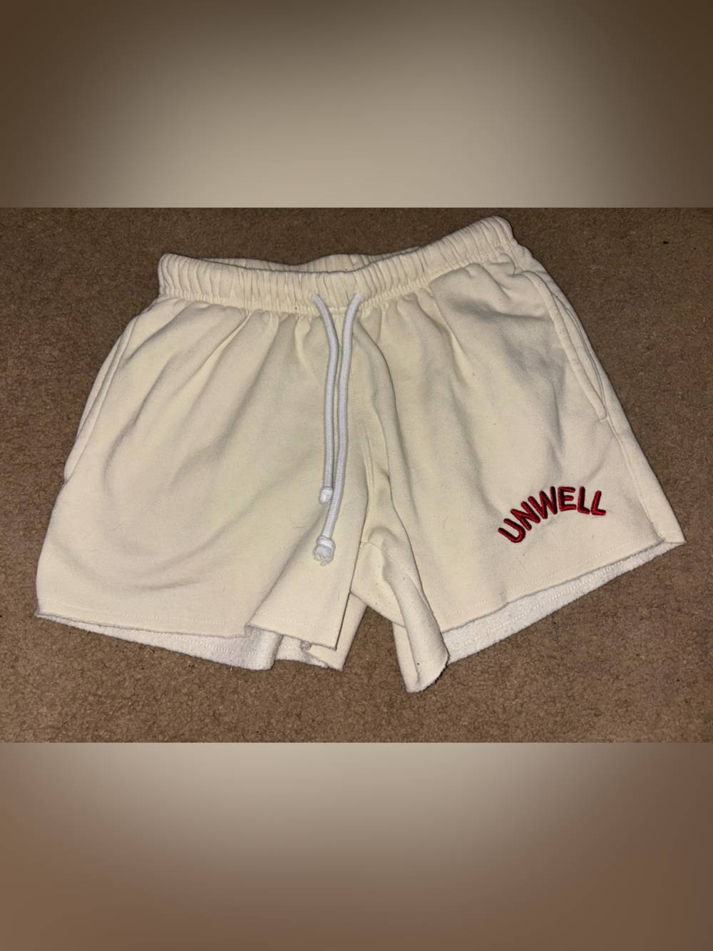 Unwell Cream Terry Athletic Shorts with Drawstring & Back Pocket